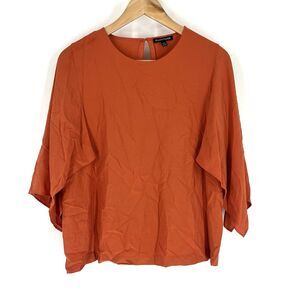 Eileen Fisher Cape Sleeve Silk Top Size XS Orange Boxy Quiet Luxury Old Money